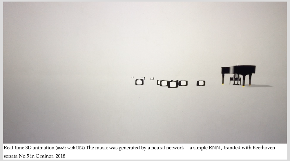 Real-time 3D visualisation with machine-generated piano music, 2018