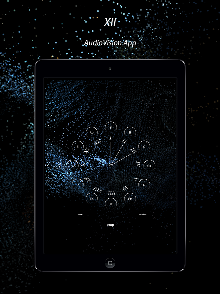 XII audiovisual application shown on an iPad, with real-time 3D visual imagery